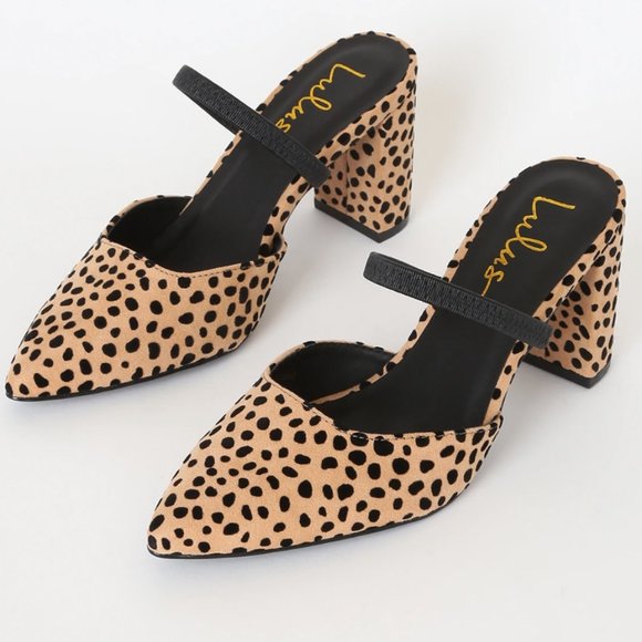 Lulus Shoes - Lulu's Maryna Cheetah Mule Heeled Suede Pointed Toe